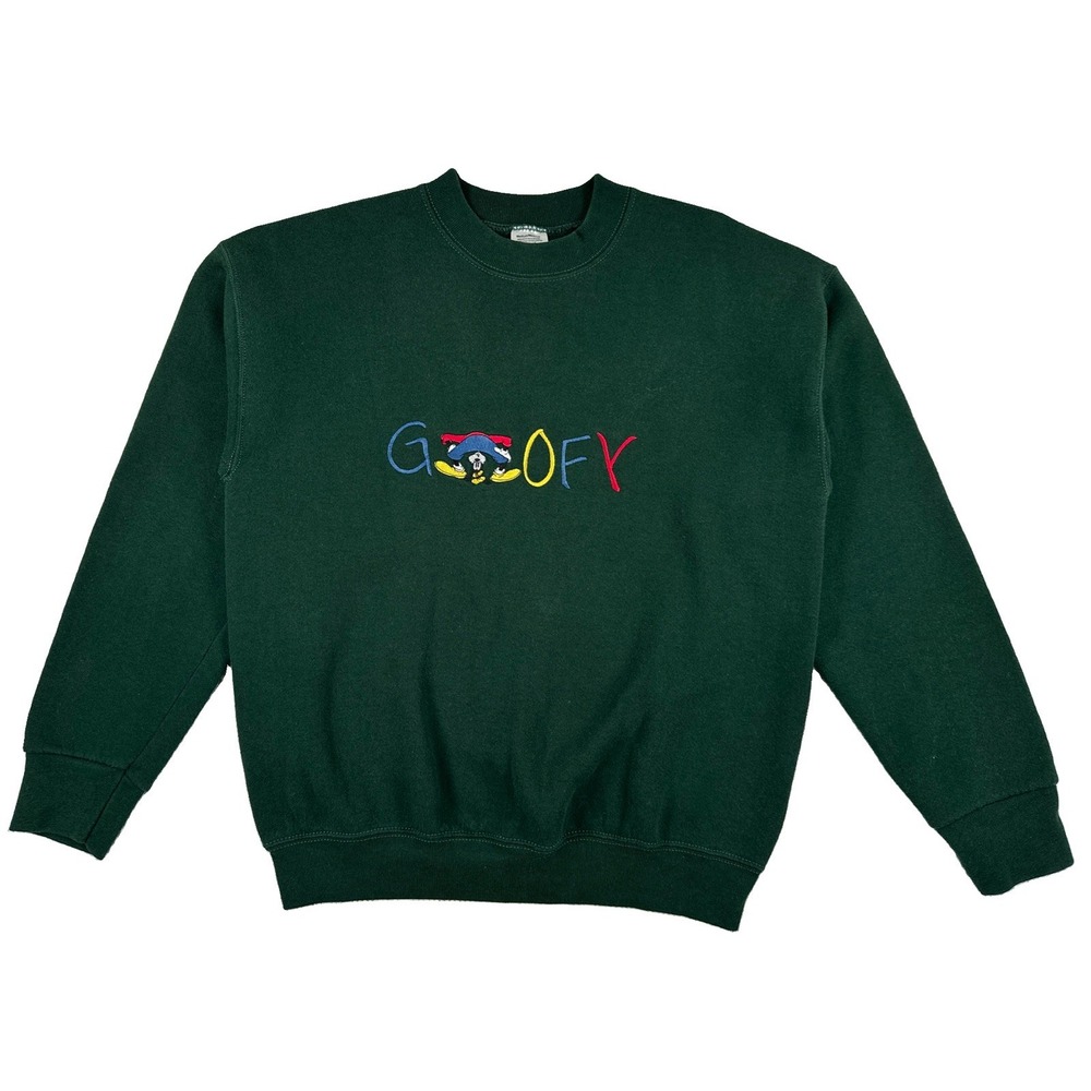 Vintage Disney Goofy Crewneck Pullover Sweatshirt Adult Medium Green Embroidered